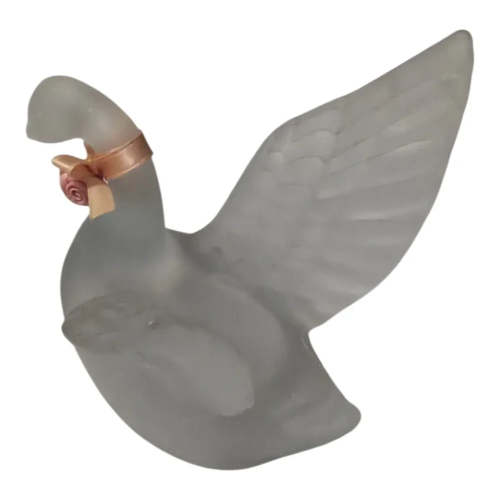 Frosted Satin Glass Swan Figurine Open Wings